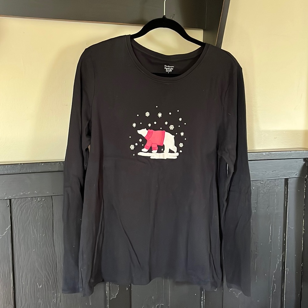Kim rogers perfectly soft black polar bear long sleeve cotton tshirt L